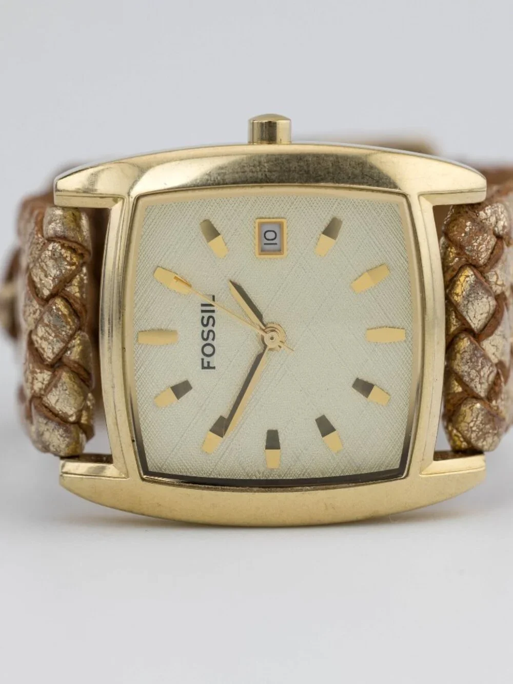FOSSIL JR-8840 Gold Braided Leather Quartz Analog Women's Watch New Battery